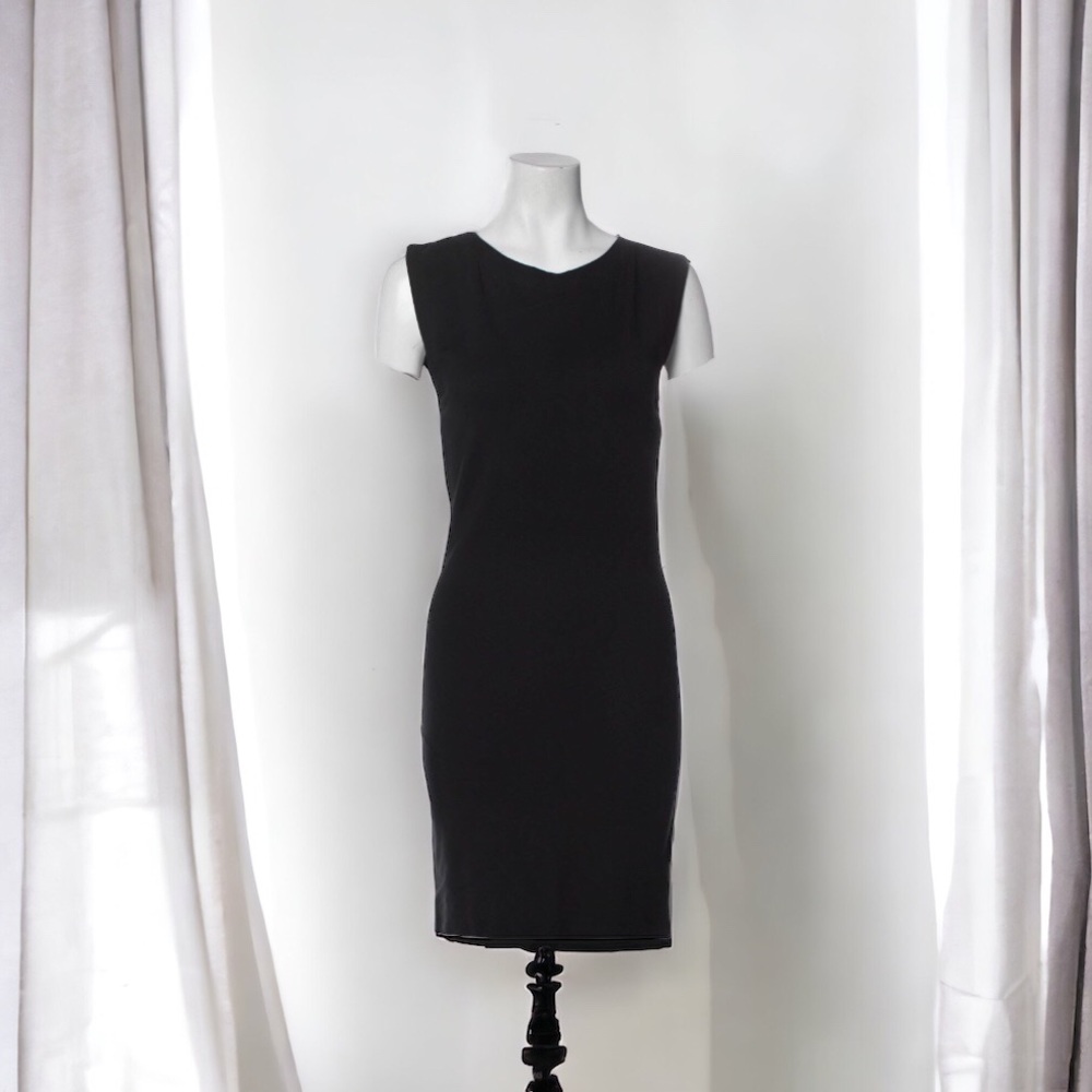 Alice + Olivia Sheath Black Dress Crewneck Cutout & Mesh Accents Size Medium
